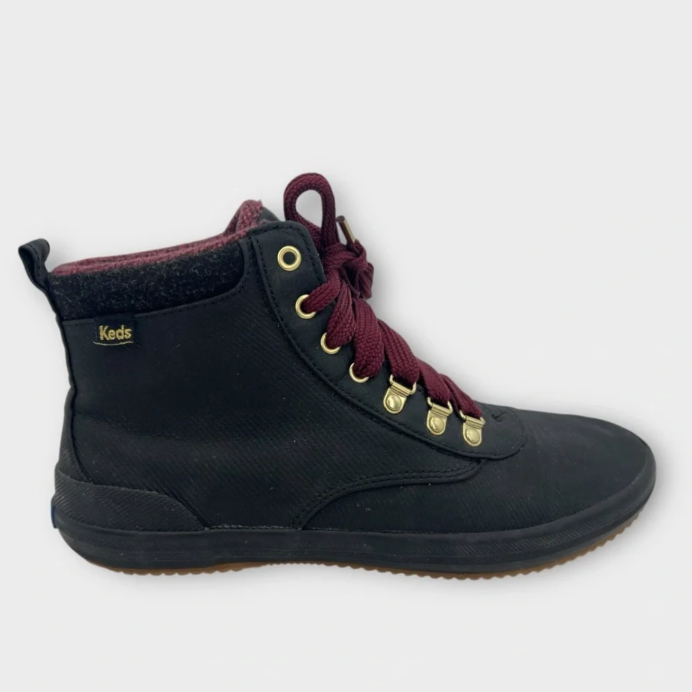 Keds Black High-Tops Burgundy‎ Laces Scout III Water Repellent Canvas Size 10